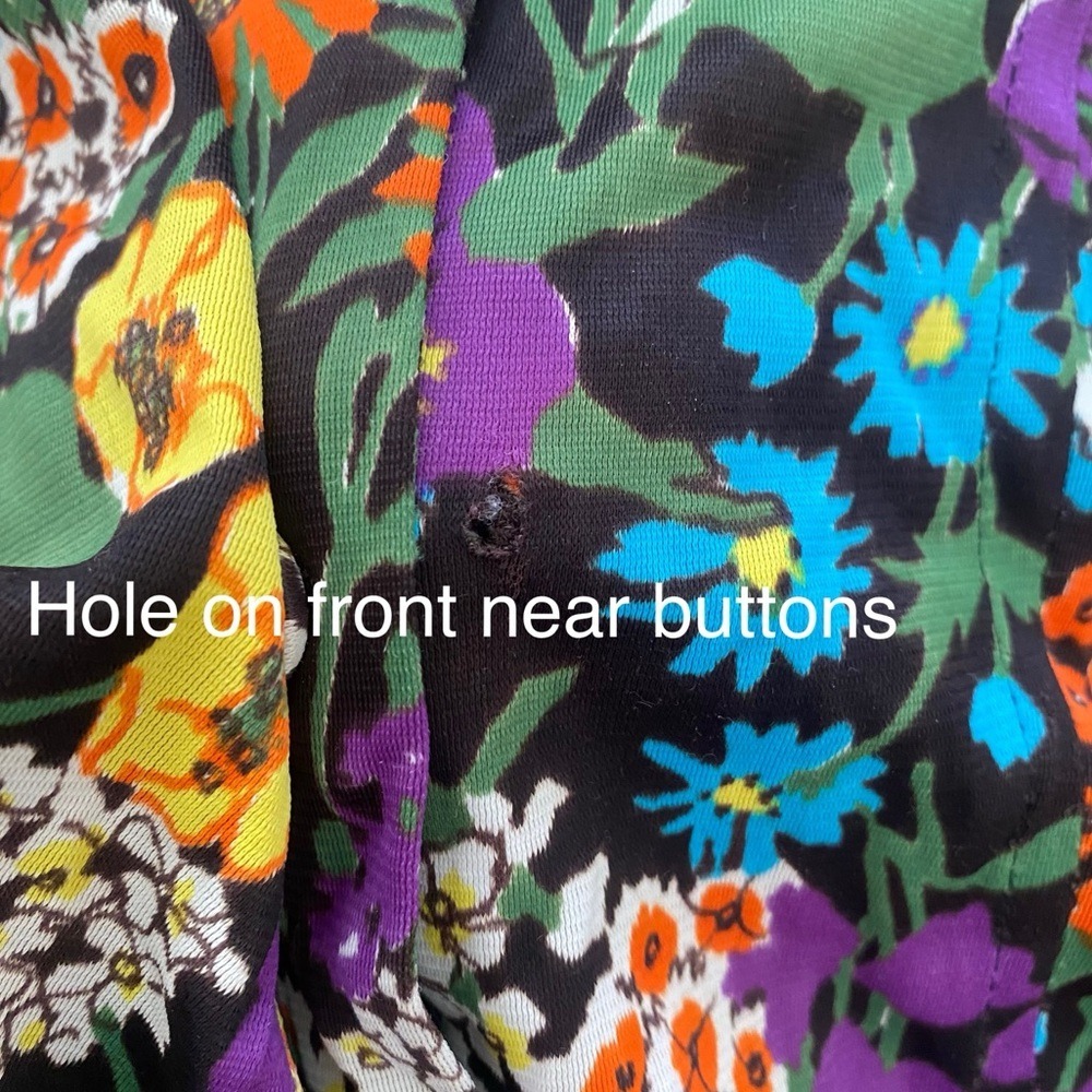 Vintage 70s Retro Dark Floral Button Front Long Sleeve Mini Dress Orange Blue - Picture 12 of 16